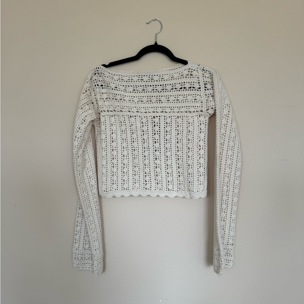 KNIT CROCHET LONG SLEEVE TOP
